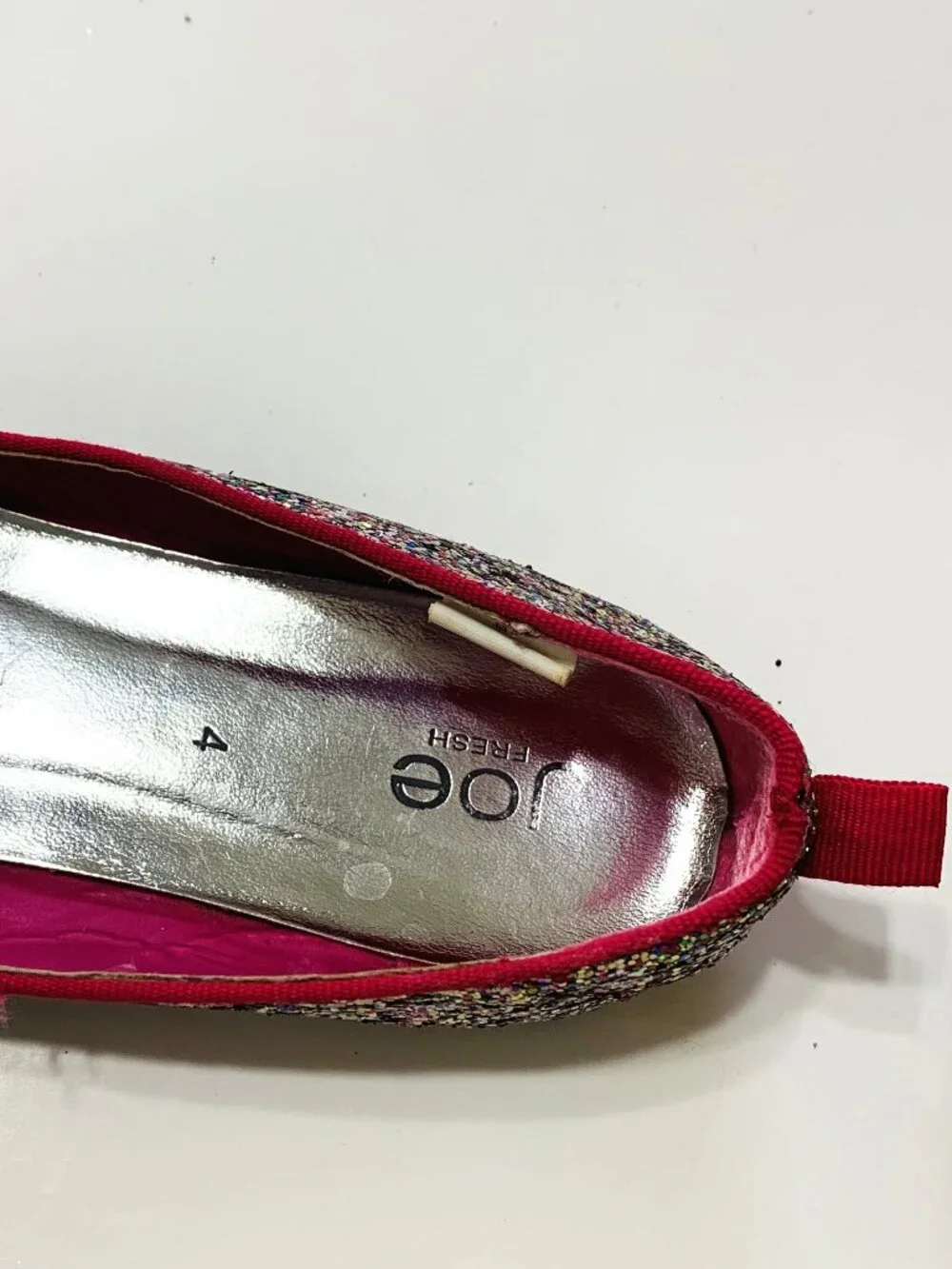 Like New Girls Glitter Ballet Flats Pink Bow Sequin Slip-On Sparkling Size 4